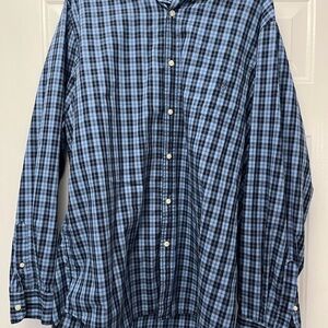 Chaps Men's Easy Care Blue Plaid Long Sleeve Button Down Shirt Casual XL
